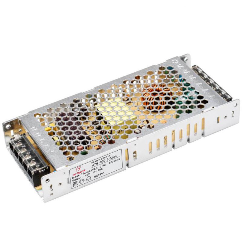 Блок питания для светодиодной ленты HTS-200-5-Slim Arlight 020991 5V 200W IP20 40A 