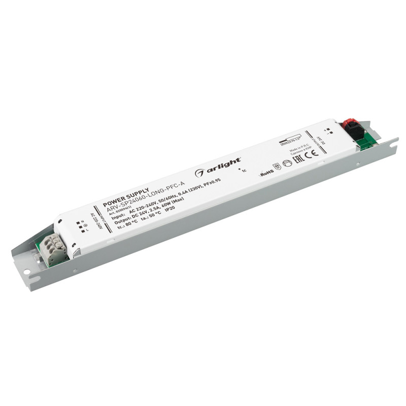 Блок питания для светодиодной ленты ARV-SP24060-Long-PFC-A Arlight 025594(1) 24V 60W IP20 2,5A 