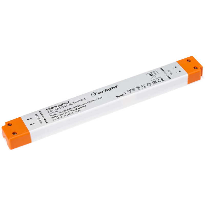 Блок питания для светодиодной ленты ARV-SN12045-Slim-PFC-C Arlight 029196 12V 45W IP20 3,75A 