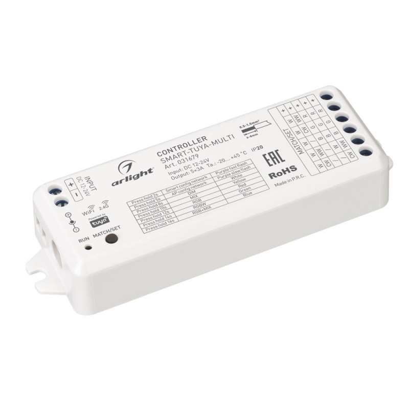 Контроллер SMART-TUYA-MULTI (12-24V, 5x3A, RGB-MIX, 2.4G) Arlight 031679