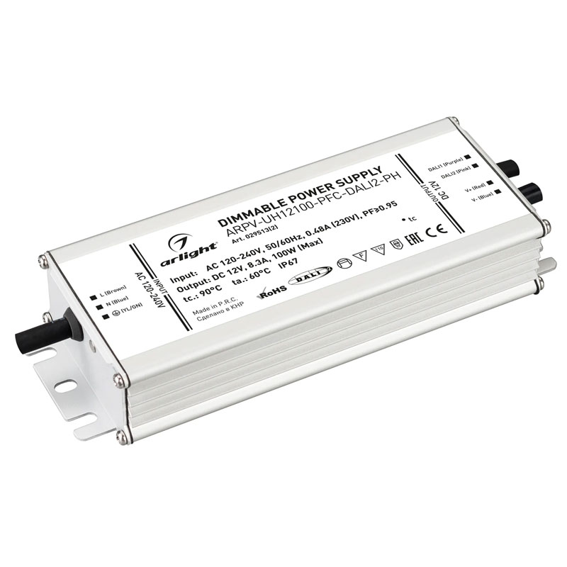 Диммируемый блок питания Arlight ARPV-UH12100-PFC-DALI2-PH (12V, 8.3A, 100W) 029513(2)