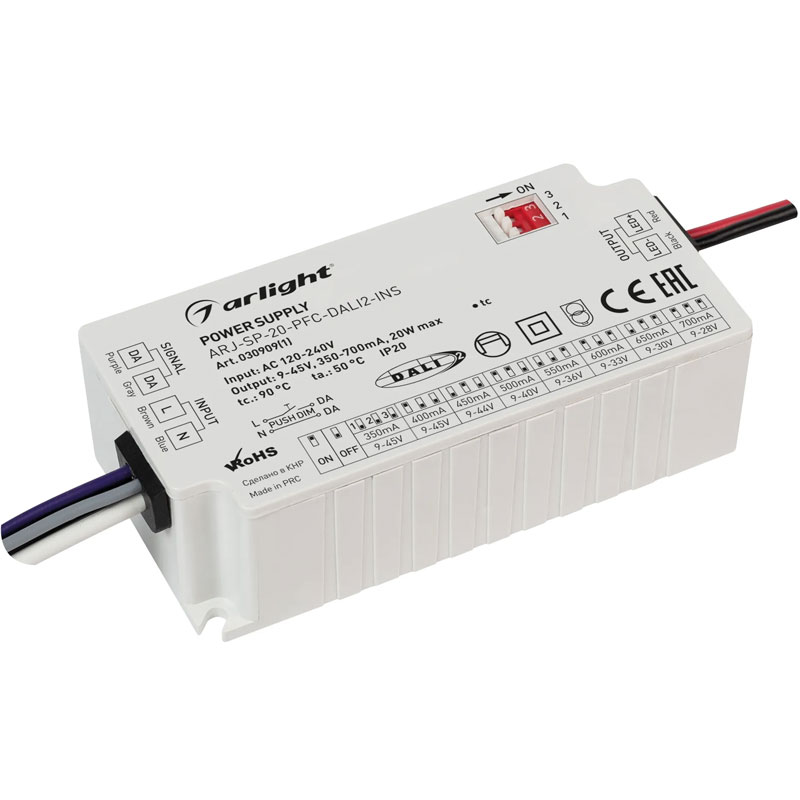 Диммируемый блок питания Arlight ARJ-SP-20-PFC-DALI2-INS (20W, 9-45V, 0.35-0.7A) 030909(1)