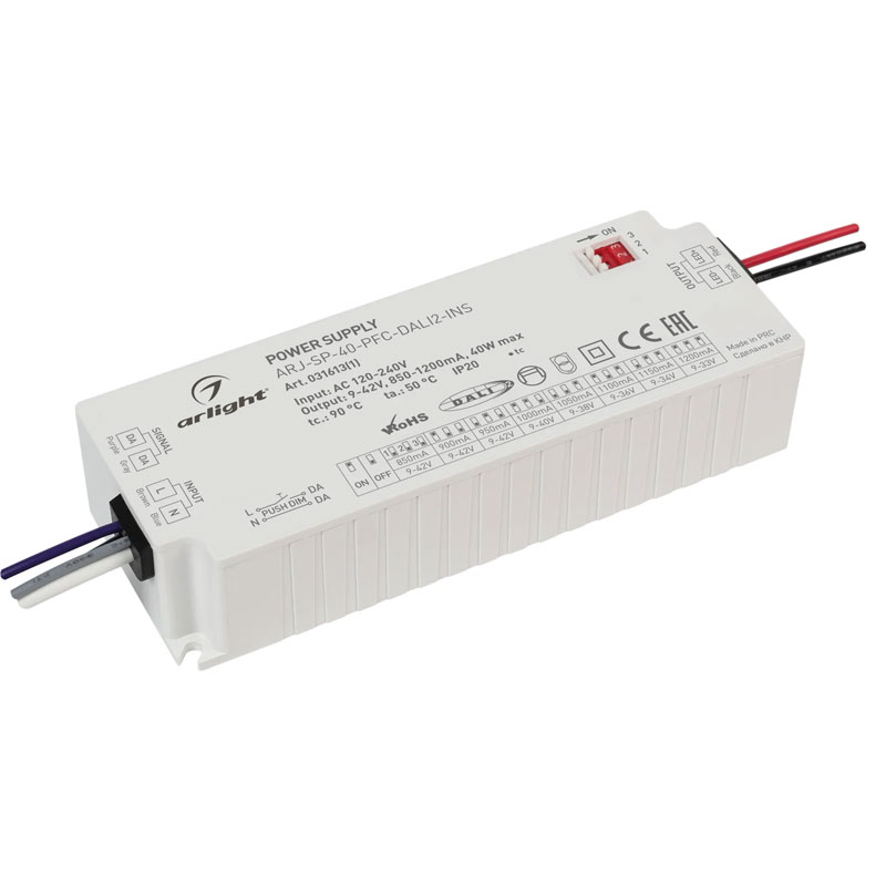 Диммируемый источник тока Arlight ARJ-SP-40-PFC-DALI2-INS (40W, 9-47V, 0.85-1.2A) 031613(1)