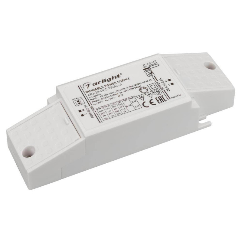 Блок питания ARJ-20-PFC-Triac-A 38V 19W IP20 0,5A Arlight 026048
