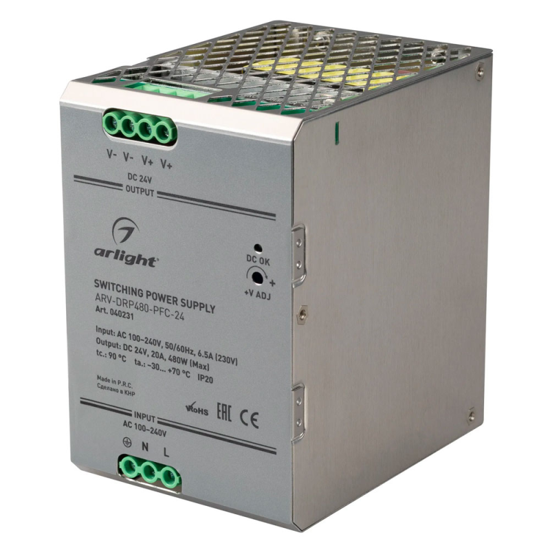 Блок питания для светодиодной ленты ARV-DRP480-PFC-24 Arlight 040231 (24V, 20A, 480W) 