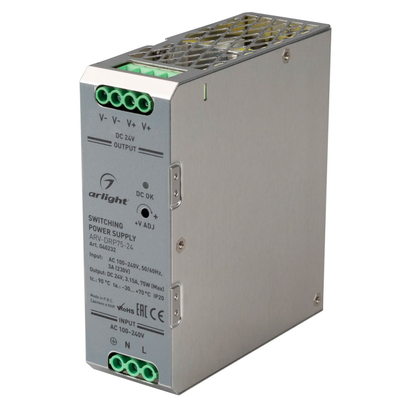 Блок питания для светодиодной ленты ARV-DRP75-24 Arlight 040232 (24V, 3.15A, 75W) 