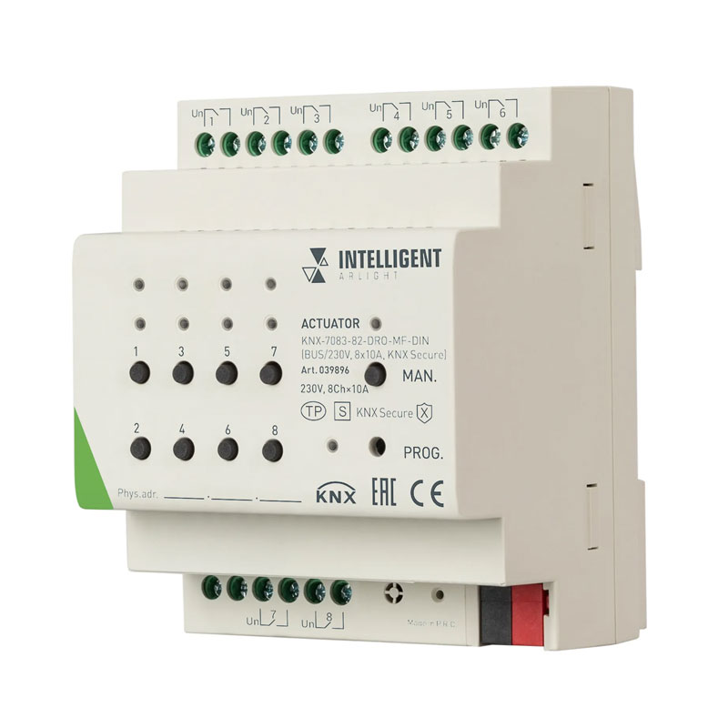 Многофункциональный  KNX актуатор ARLIGHT KNX-7083-82-DRO-MF-DIN 8x10А, 039896