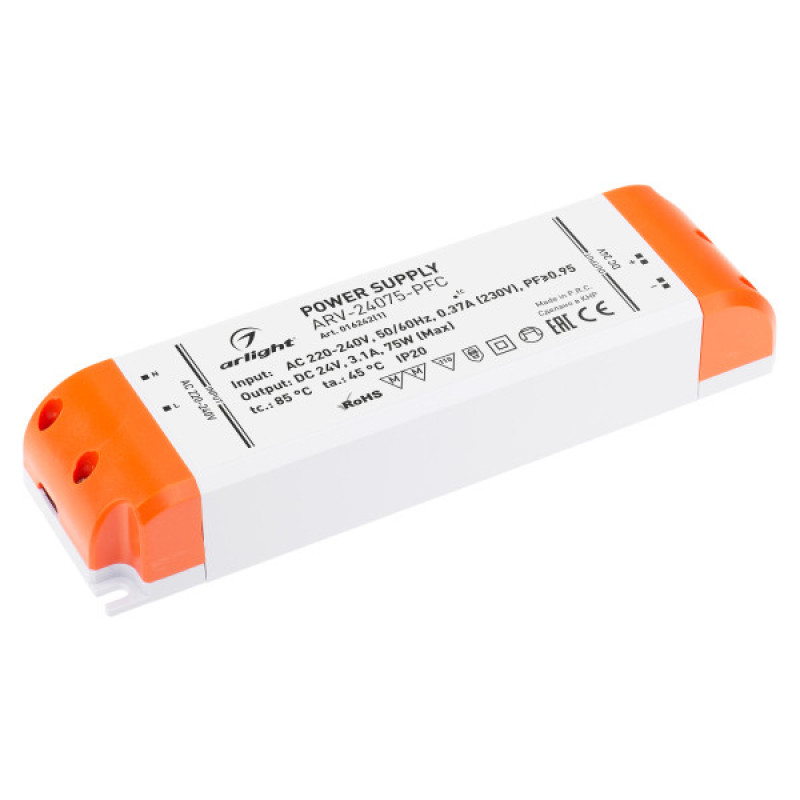 Блок питания для светодиодной ленты ARV-24075-PFC Arlight 016242(1) (24V, 3.1A, 75W) 