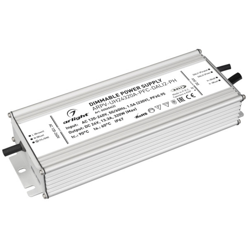 Блок питания для светодиодной ленты ARPV-UH24320A-PFC-DALI2-PH Arlight 025654(2) (24V, 13.3A, 320W) 