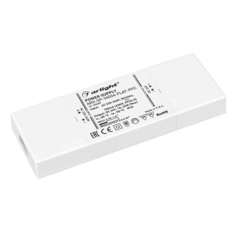 Блок питания для светодиодной ленты ARV-SP-24024-FLAT-PFC Arlight 033259 (24V, 1A, 24W) 