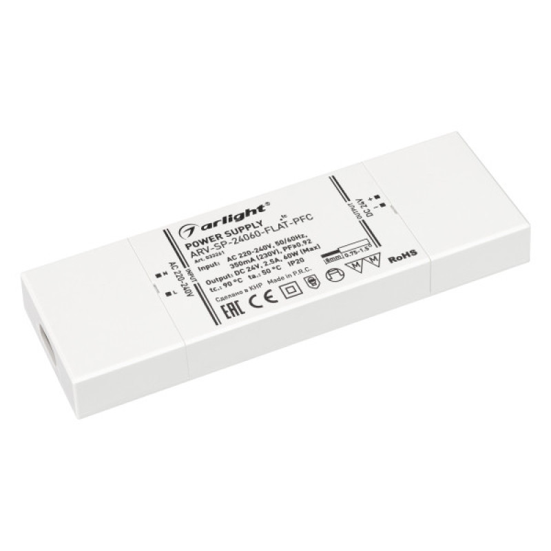 Блок питания для светодиодной ленты ARV-SP-24060-FLAT-PFC Arlight 033261 (24V, 2.5A, 60W) 