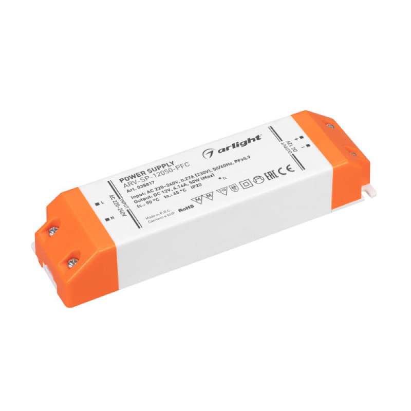 Блок питания для светодиодной ленты ARV-SP-12050-PFC Arlight 038817 (12V, 4.16A, 50W) 