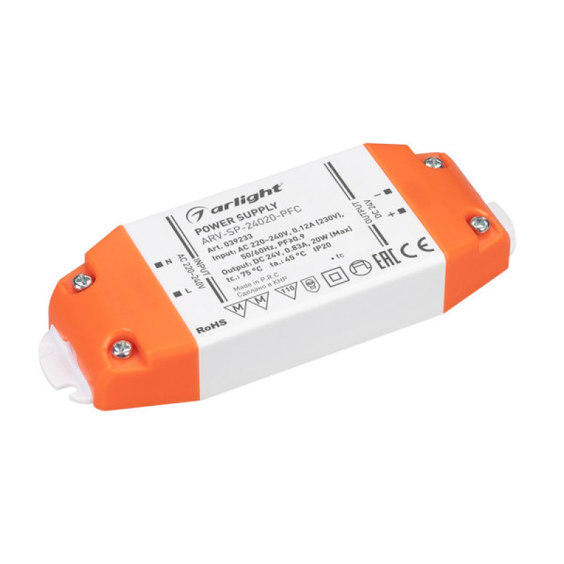 Блок питания для светодиодной ленты ARV-SP-24020-PFC Arlight 039233 (24V, 0.83A, 20W) 