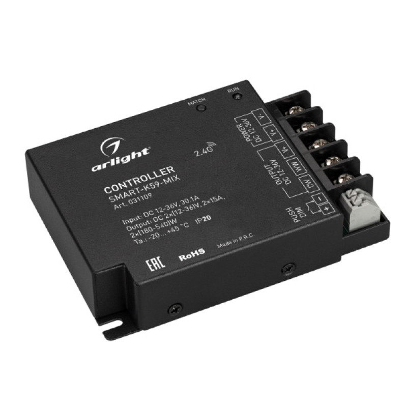 Контроллер SMART-K59-MIX (12-36V, 2x15A, 2.4G, IP20) Arlight 031109
